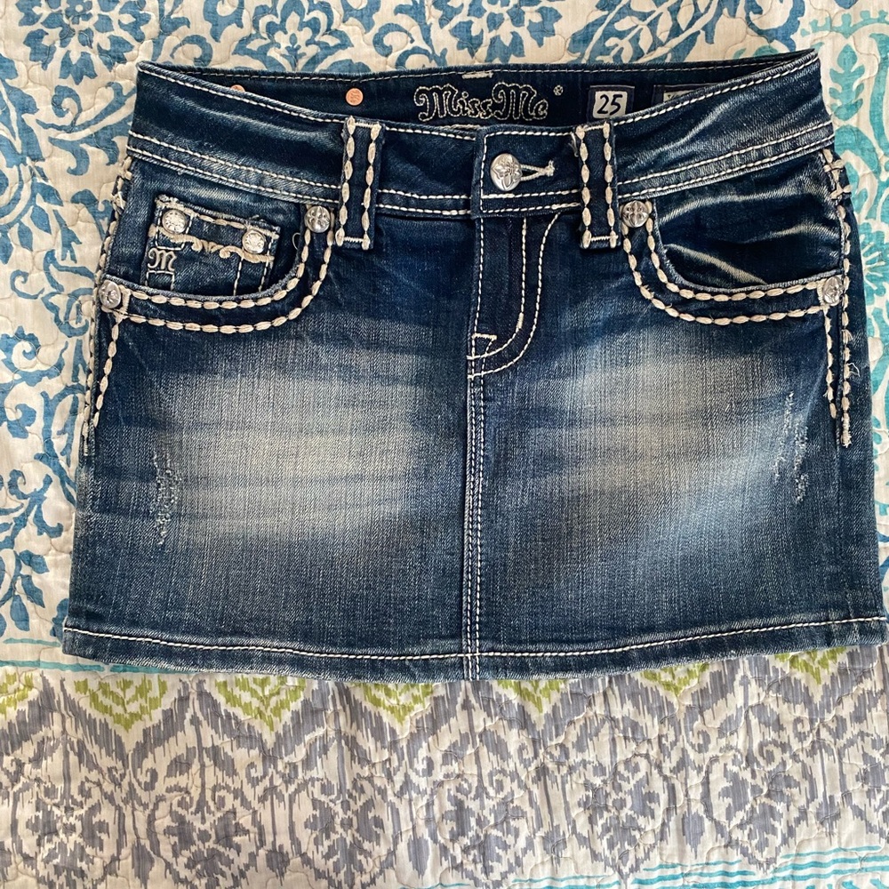 Miss Me Women's Dark Blue Denim Mini Skirt Size 25